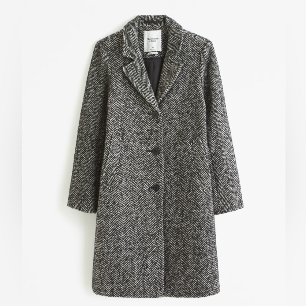 Women's New Without Tags Black Herringbone Abercrombie Wool Blend Coat